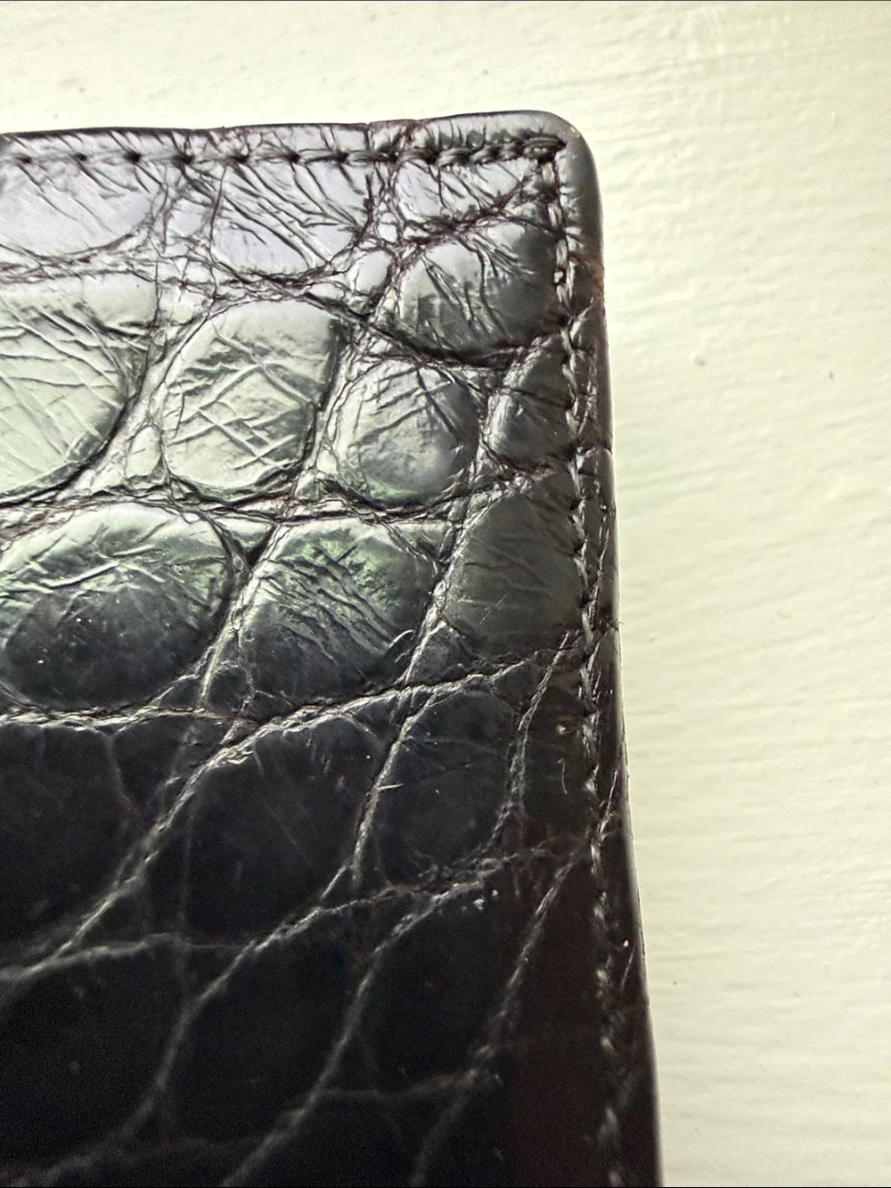 100% Pure African Alligator Black Leather Men's Bifold Wallet. African Markings